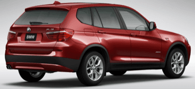 2013 BMW X3 rear view vermillion red
