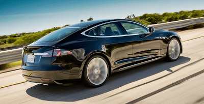 2013 Tesla Model S black rear three quarter angle