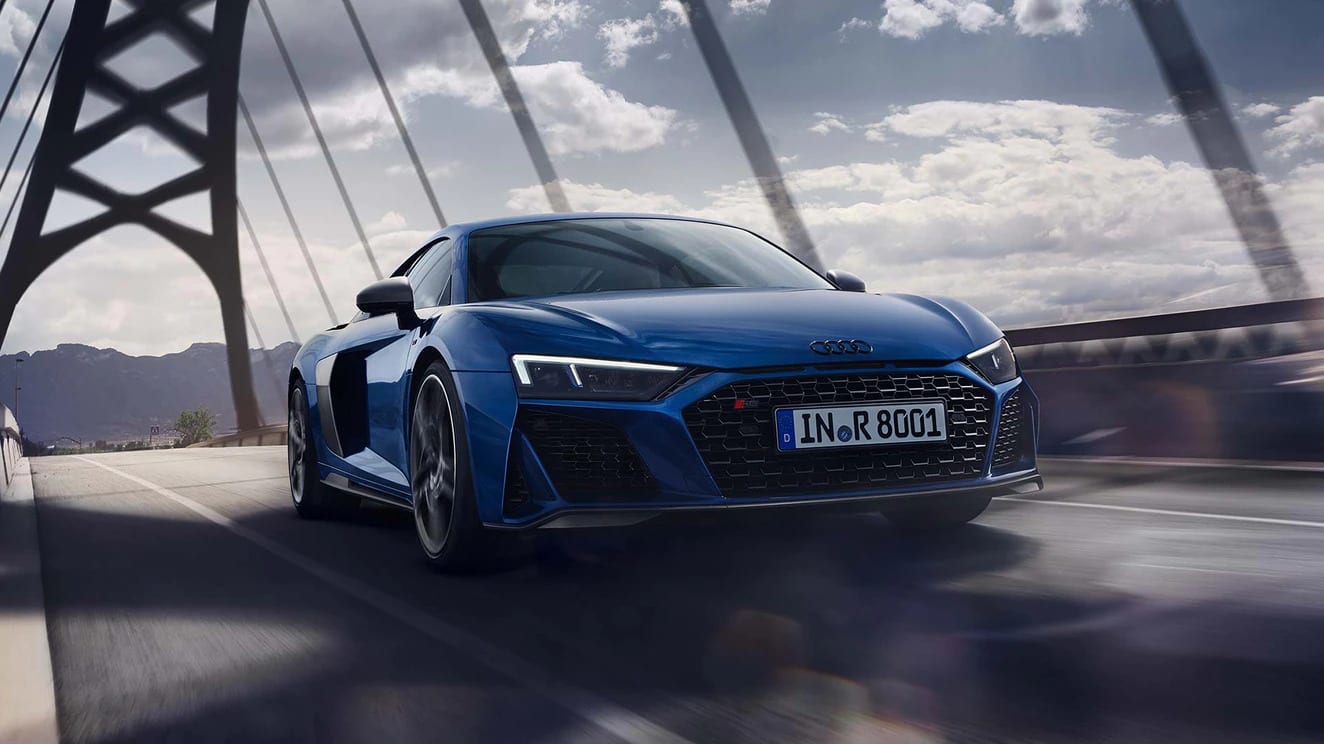 2021 Audi R8 Coupe Driving On A Bridge