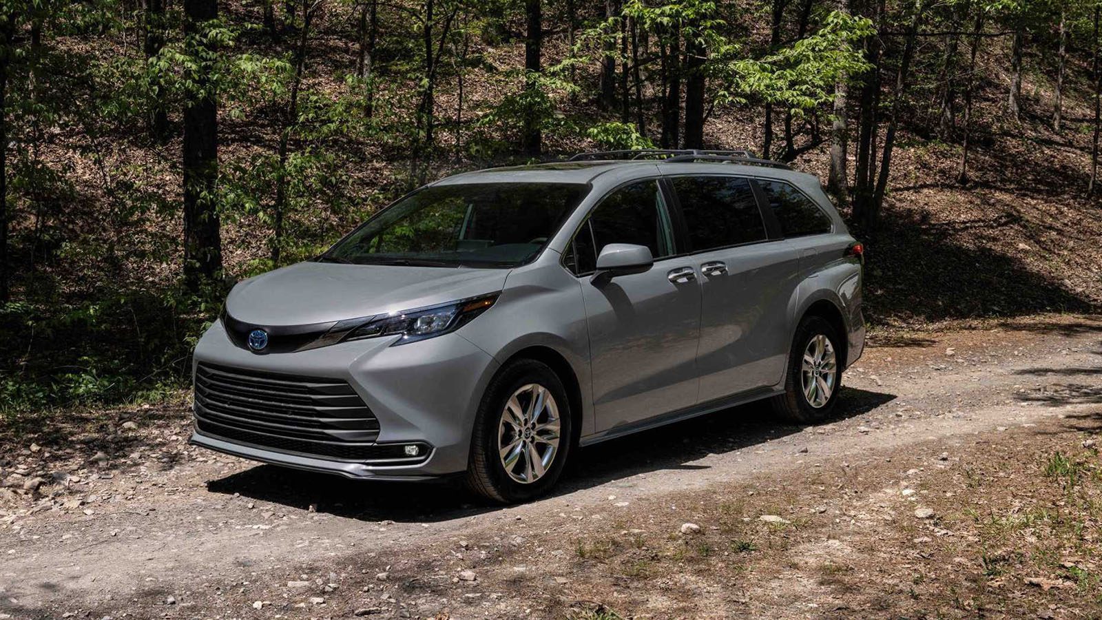 2022 grey Toyota Sienna minivan in the woods
