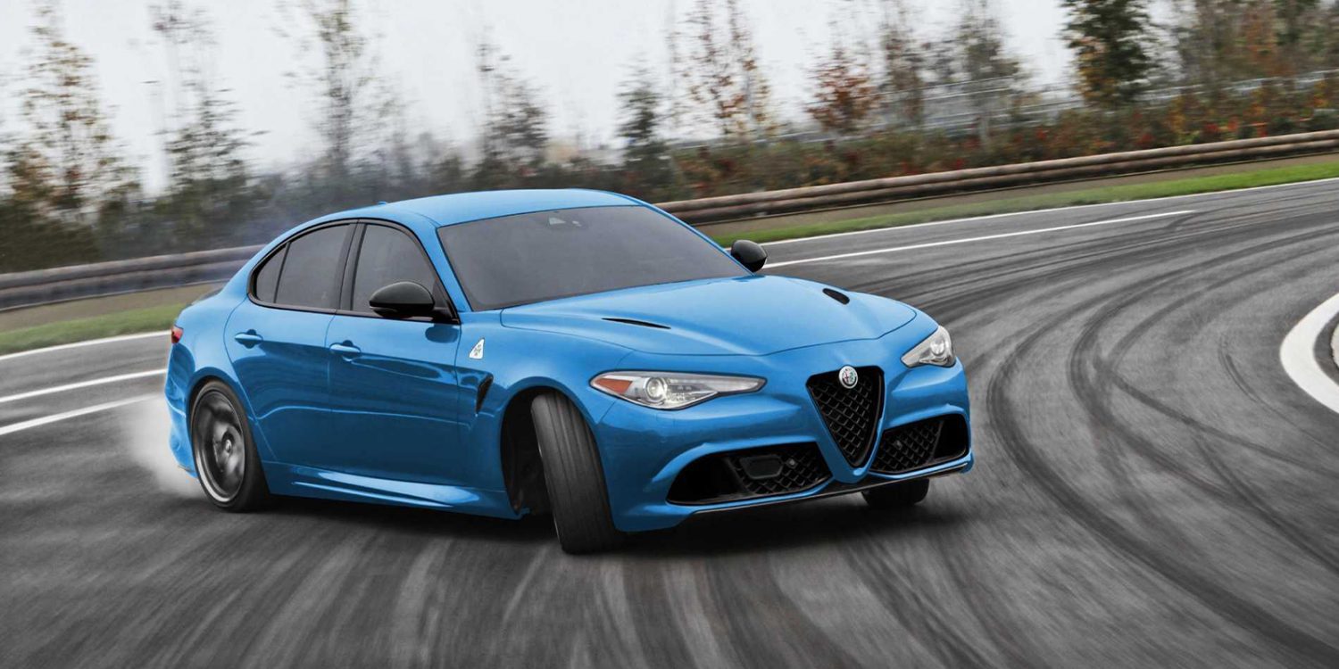2022 blue Alfa Romeo Giulia on race track