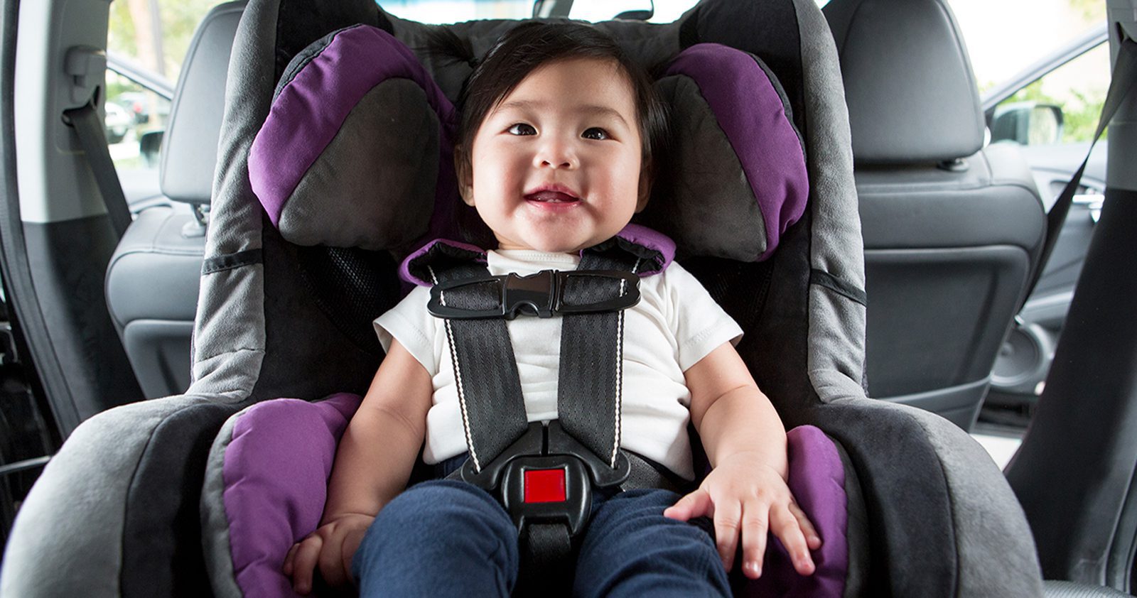 Toddler on a 5 point harness child seat
