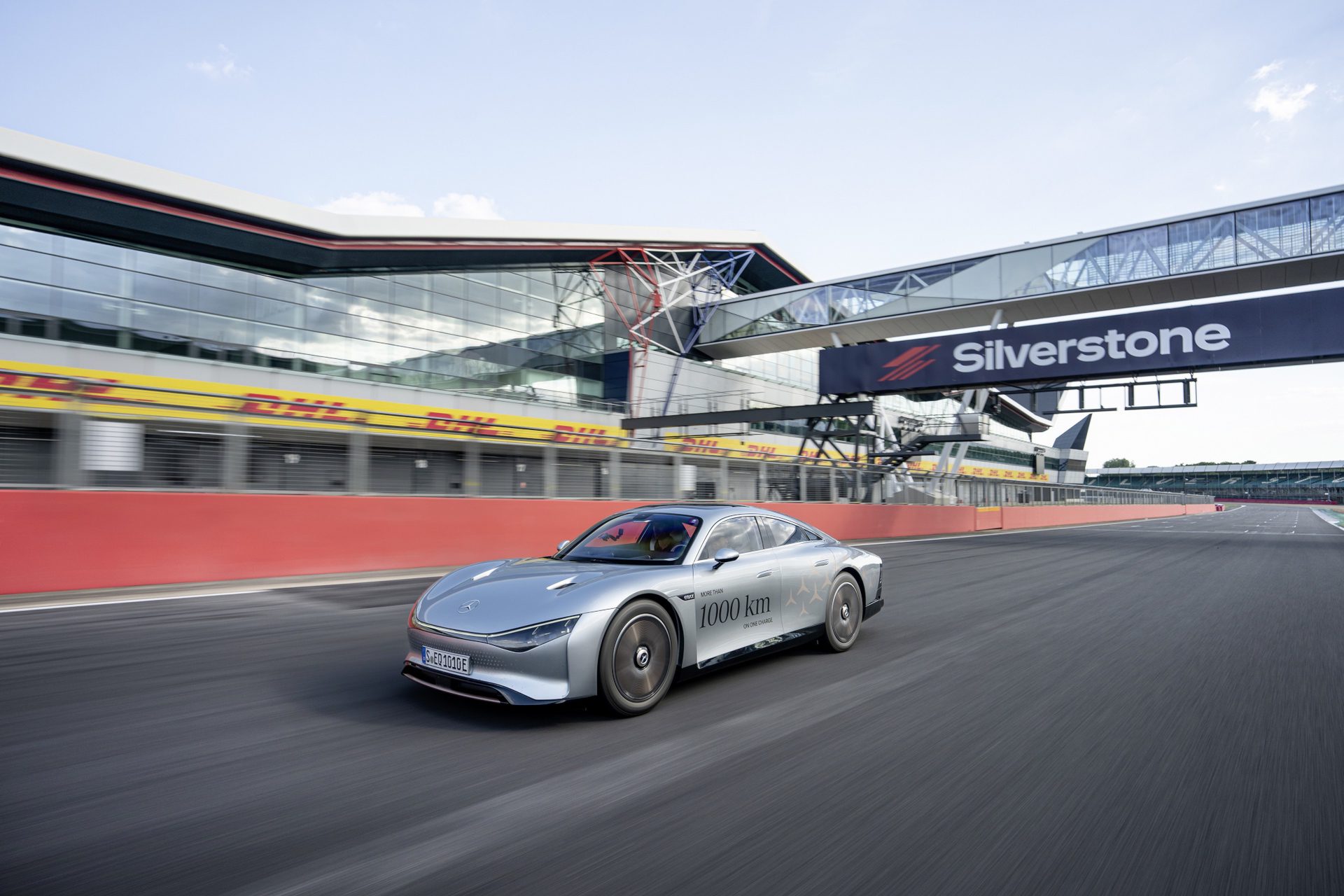 Driving at speed around Silverstone, where the VISION EQXX completed 11 laps