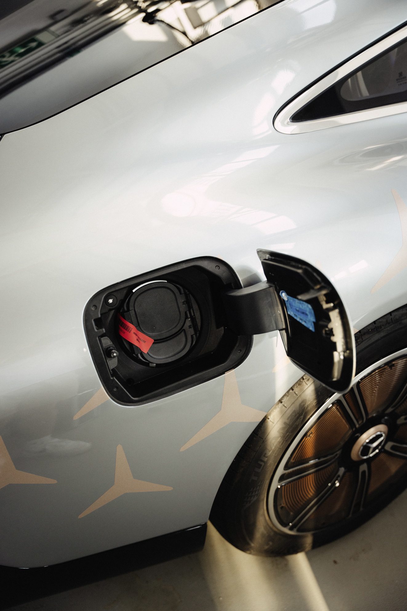 Close-up of charging cap on Mercedes-Benz VISION EQXX