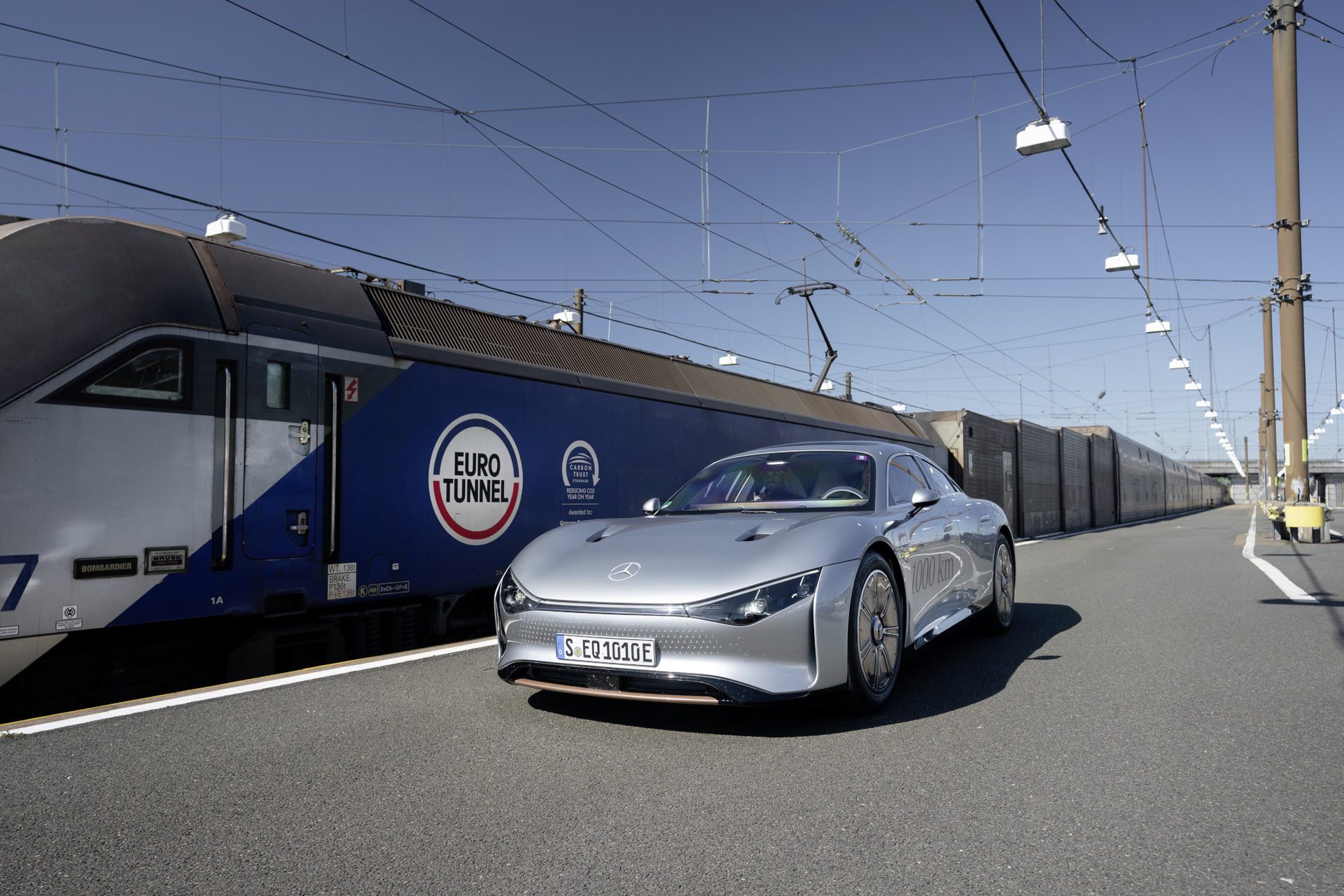 Mercedes-Benz VISION EQXX entering the UK after a successful EuroTunnel transit under the English Channel