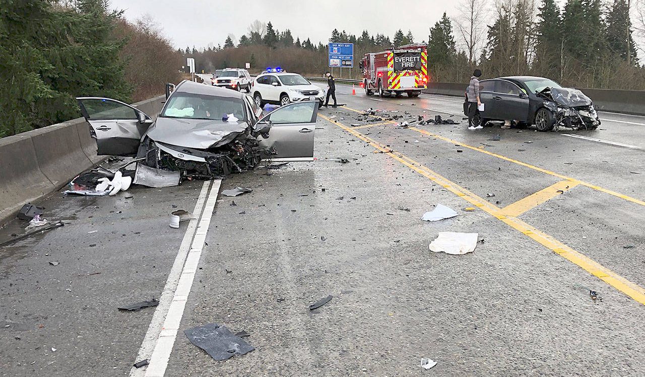 Vehicle collision on the highway at day