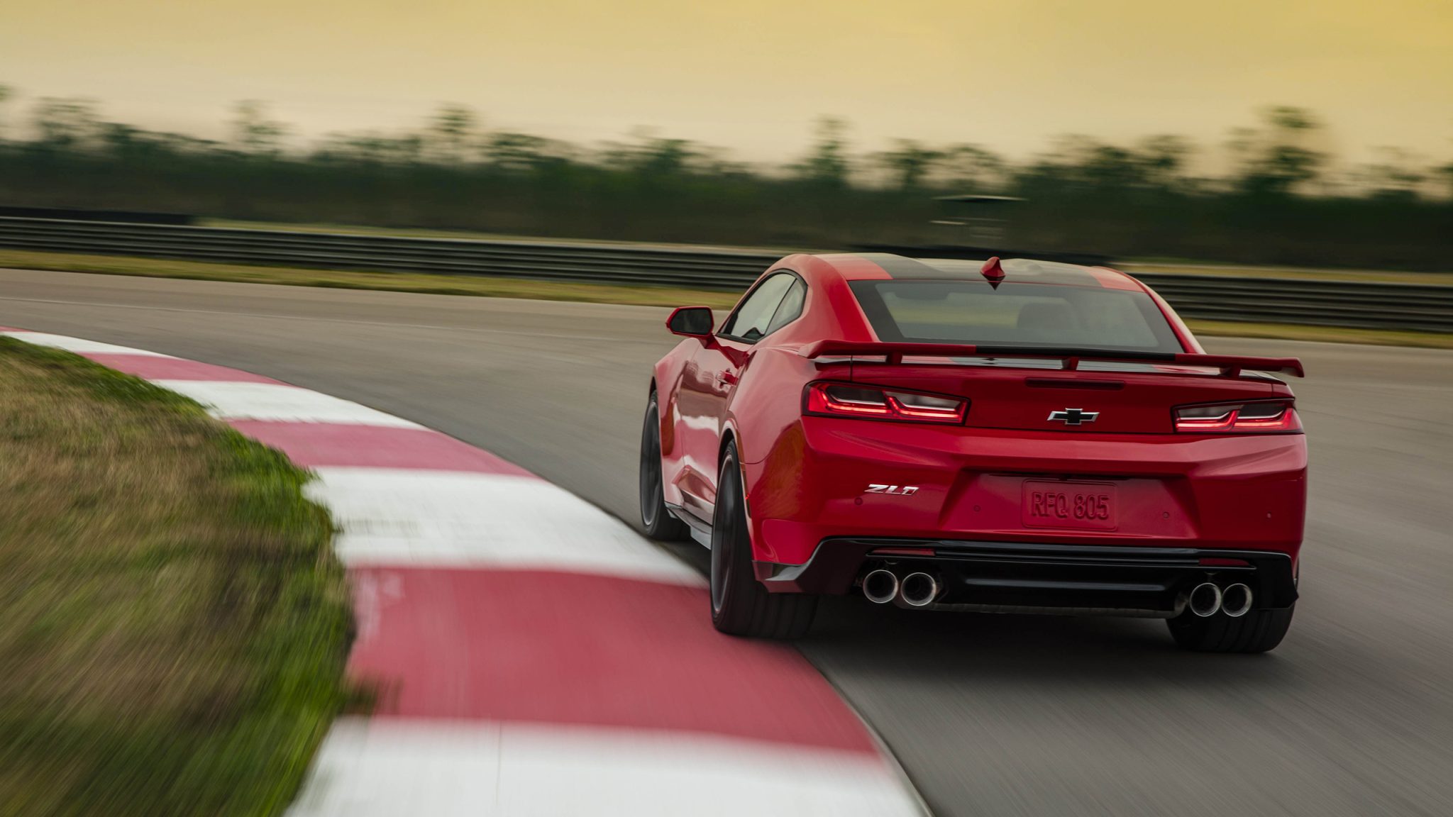Rear view of a 2023 red Camaro ZL1
