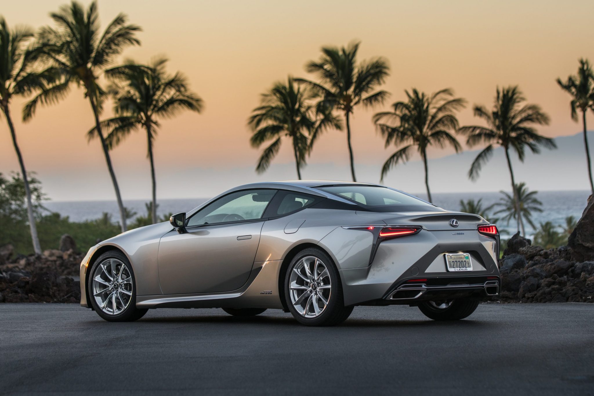Rear view of a 2023 silver Lexus LC 500