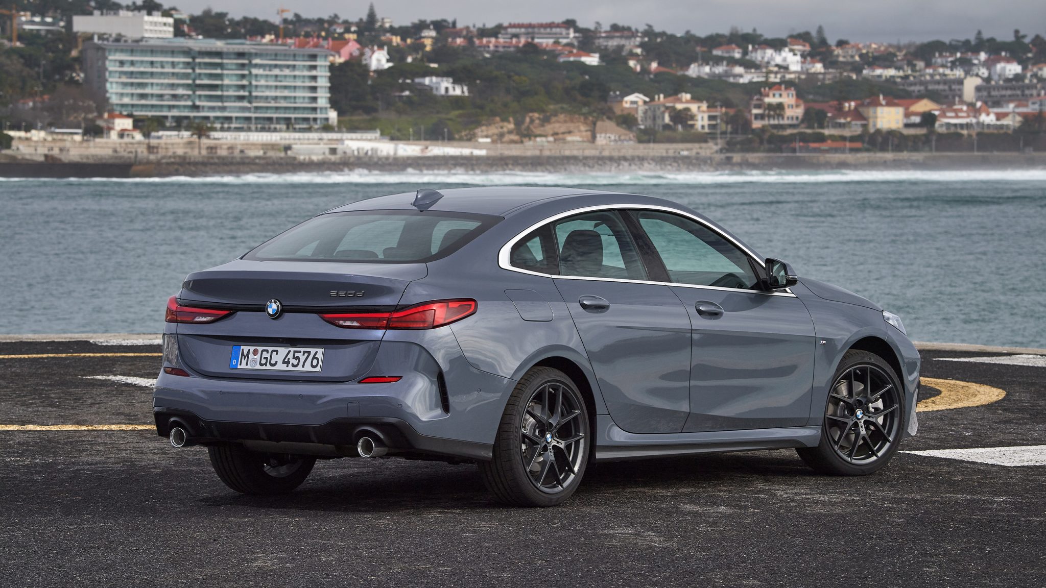Three-quarter side view of a 2023 grey BMW Series 2 Gran Coupe