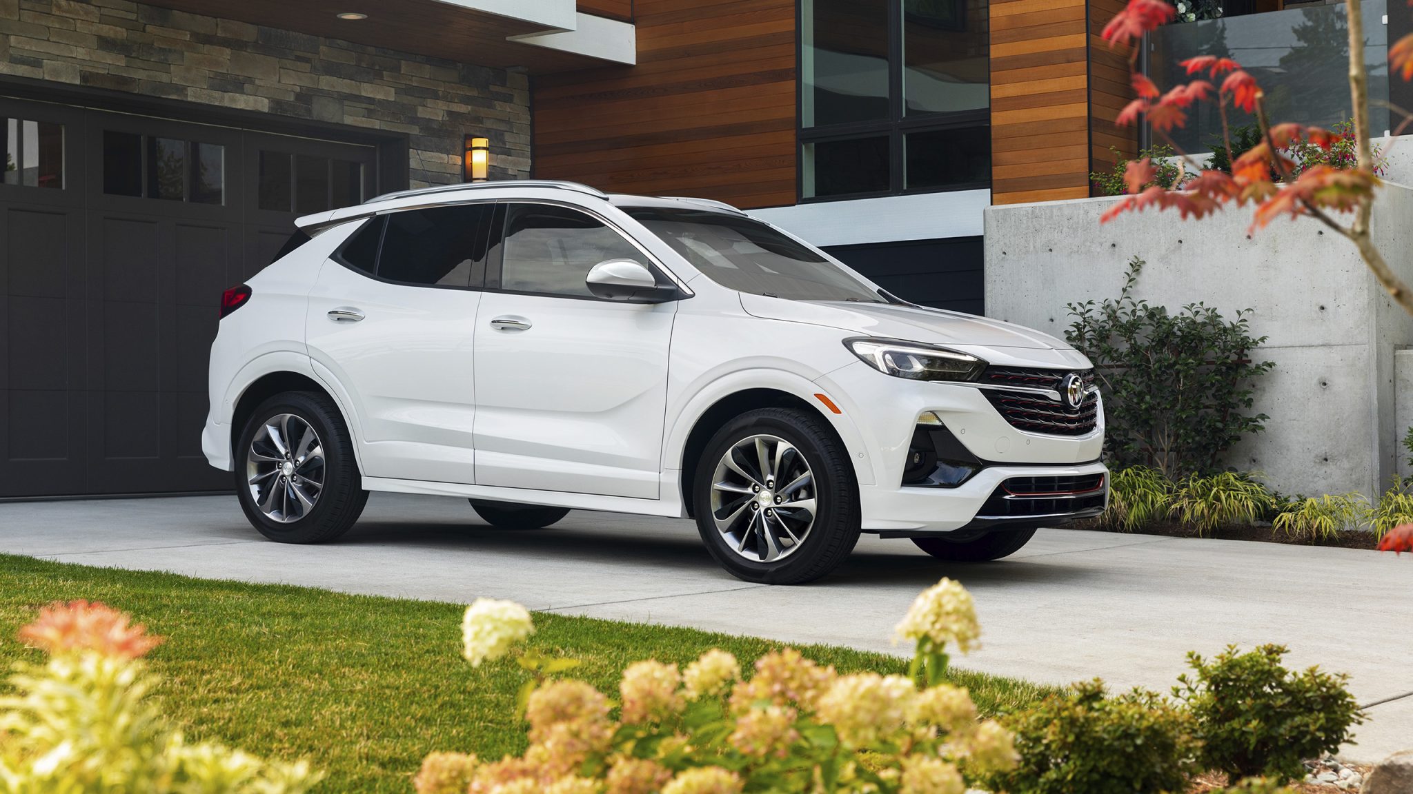 Side view of a 2023 white Buick Encore