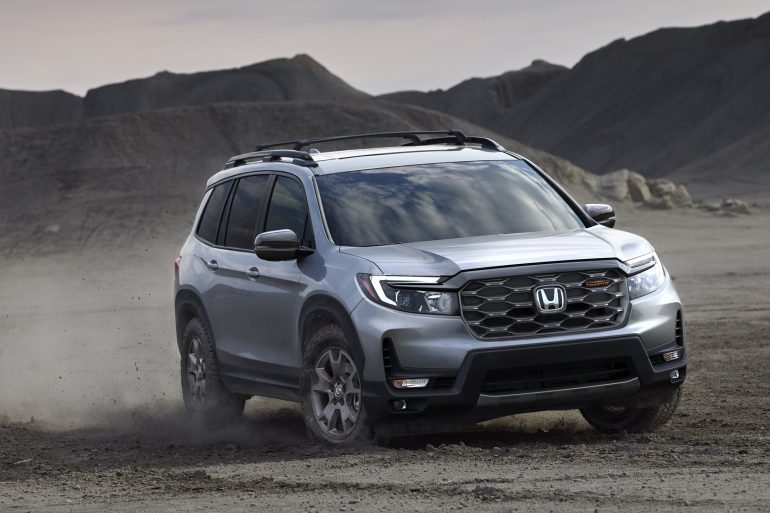 Front view of a 2023 gray Honda Passport