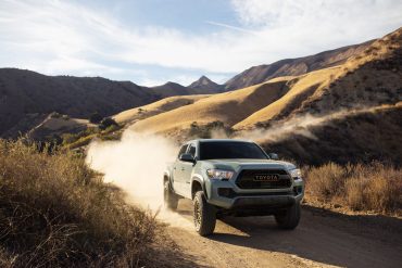 Front view of a 2023 blue Toyota Tacoma