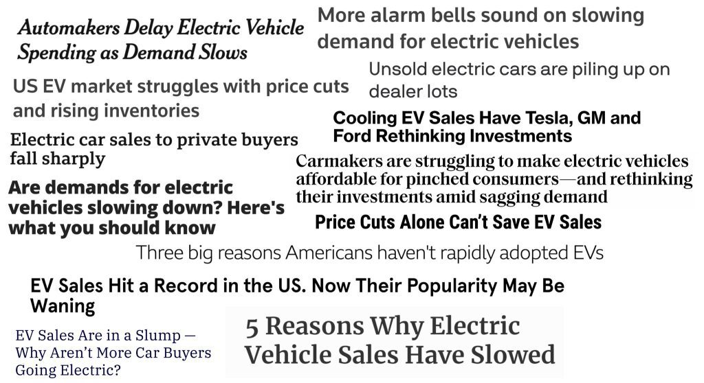 Headlines in news media regarding EV sales