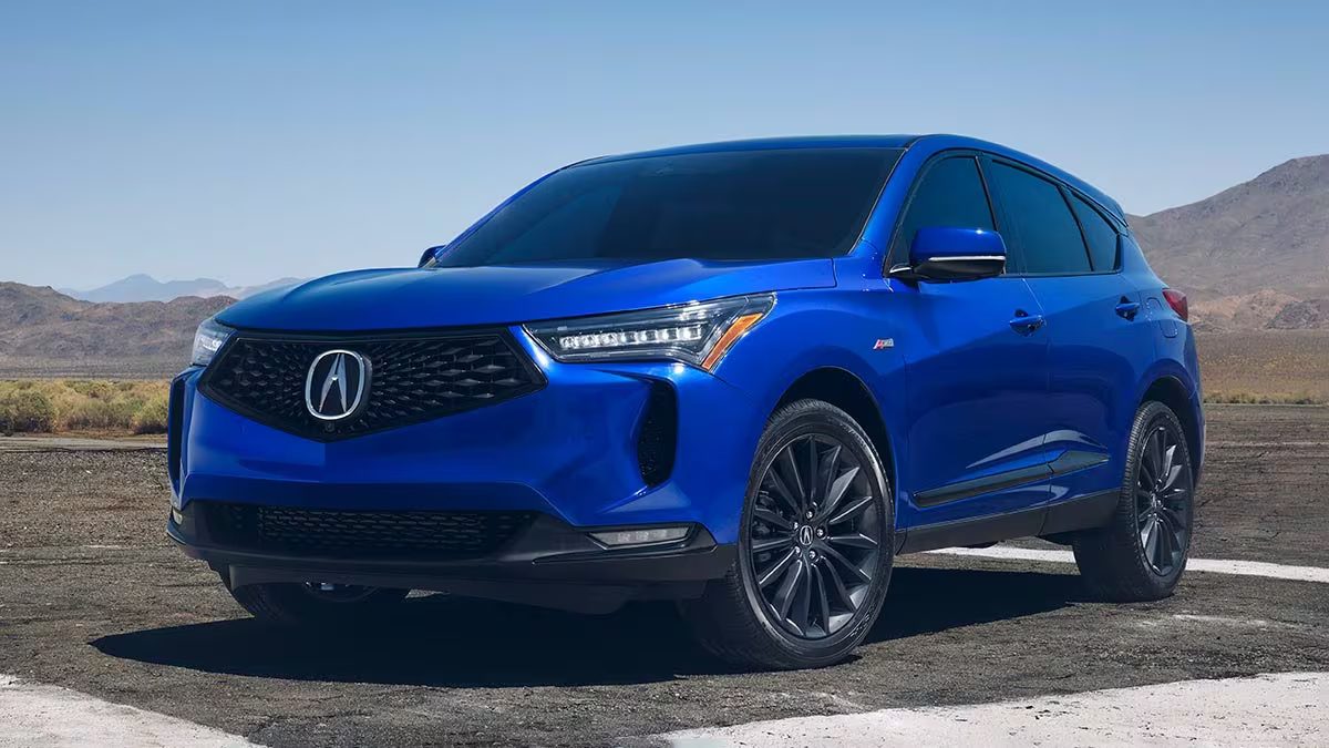 Front-angled view of a blue Acura RDX