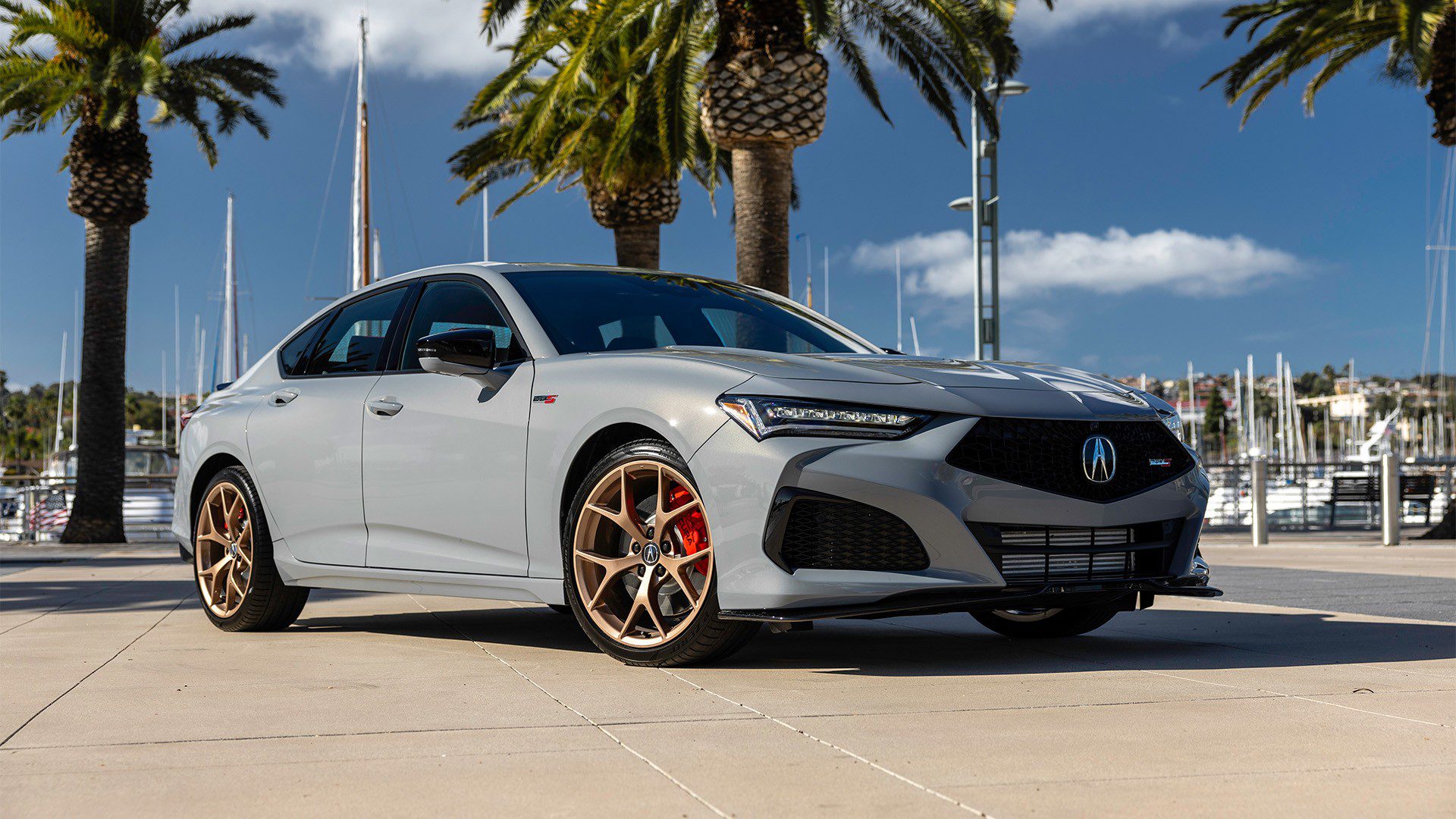 Front-angled view of a grey 2024 Acura TLX Type S