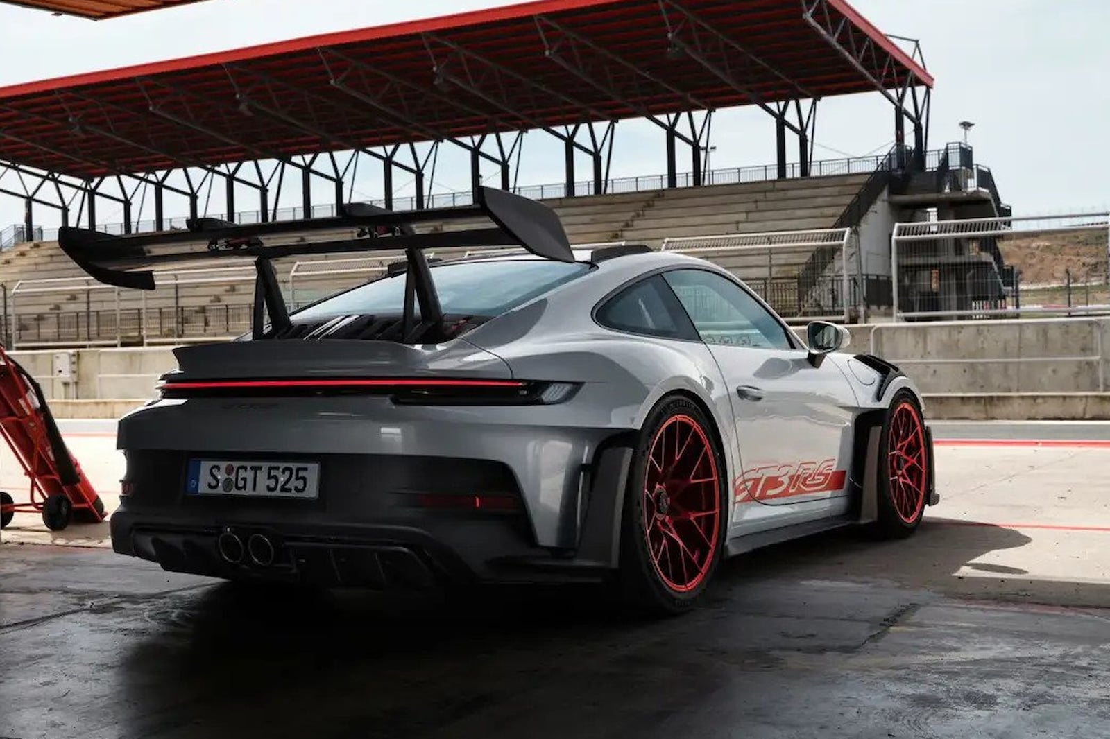 Rear-angled view of a Porsche 911 GT3 RS