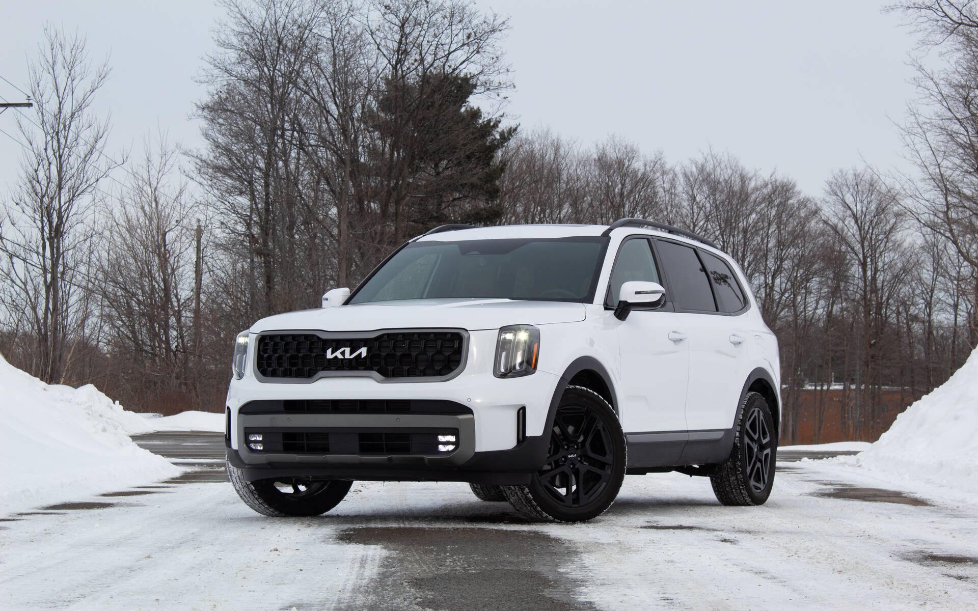 Front-angled view of a white 2024 Kia Telluride