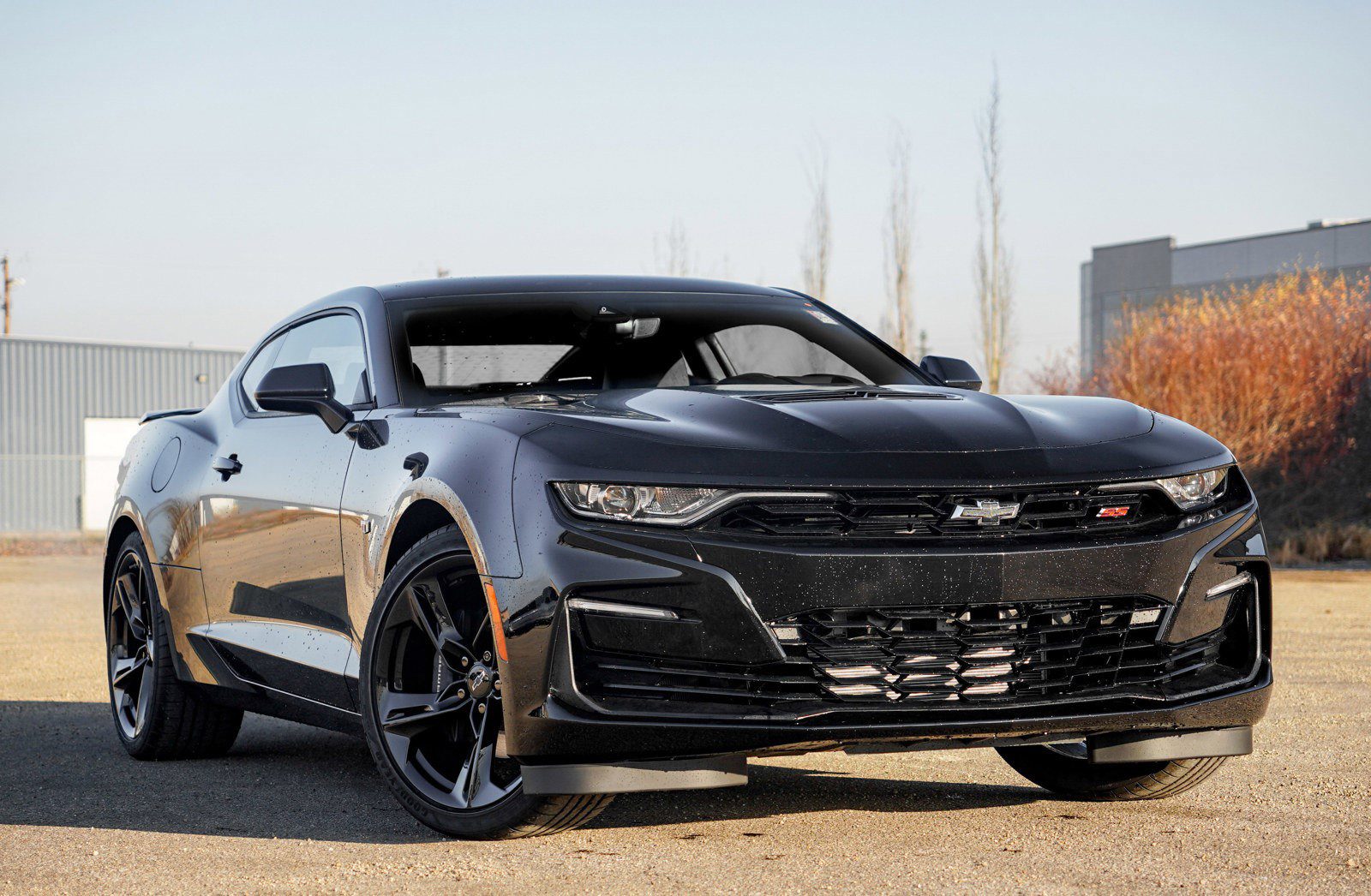 Front-angled view of a black Chevrolet Camaro SS